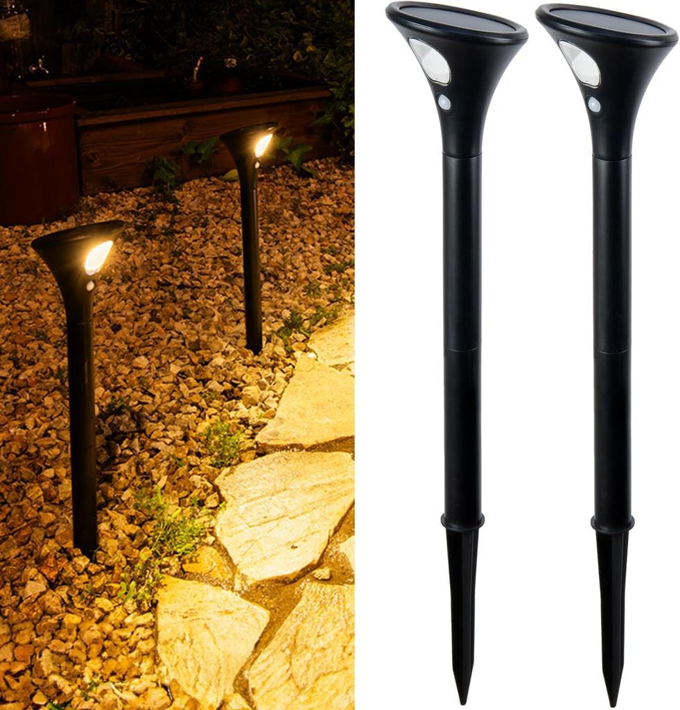 HAPPYJOINT Sleek Solar Lights (2 Pieces) - Outdoor Waterproof, Motion Sensor Pole Lights, IP65 Rating, Up To 120 Hours of Lighting, Height Adjustable,