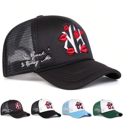 Unisex Letter Lips Embroidery Baseball Net Caps Spring and Summer Outdoor Adjustable Casual Hats Sunscreen Hat