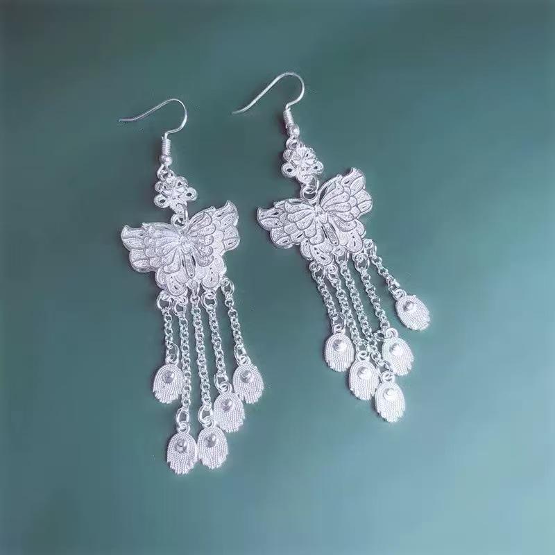 

Ethnic Peacock Earrings, Miao Silver, Yunnan Guizhou Travel, Convertible to Tassel Ear Hooks or Refrigerator Magnets.
