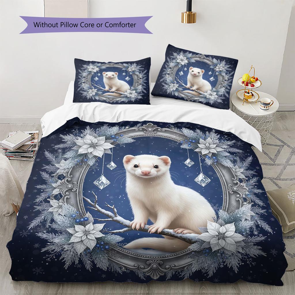 WinterLoveAnimals Pattern Bedding Quilt Set Quilt Cover Pillowcase Home Decoration Birthday Gift (1 * duvet cover + 2 * pillowcase, without core)