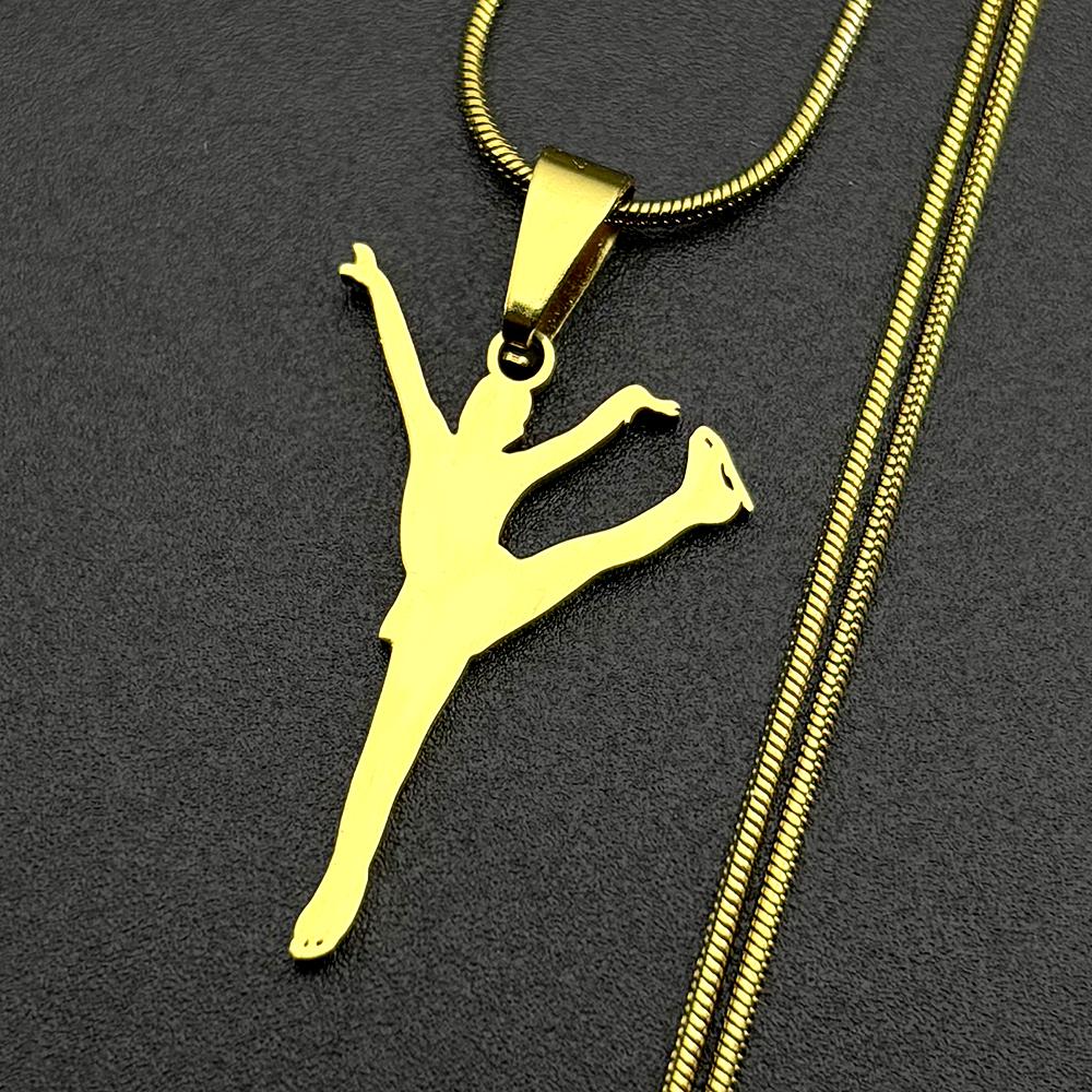 Elegant Figure Skating Chain For Women Men Stainless Steel Gold Color Rhythmic Gymnastics Dance Art Necklace Jewelry Accessory