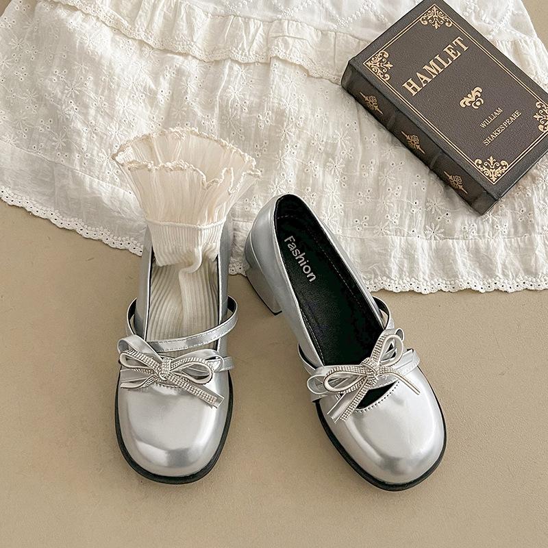 Fashion Retro Women's Pumps Lolita Mary Jane Shoes Women Vintage Shallow Chunky High Heeled Platform Round Head Bowknot Single Shoes