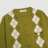 Miu Miu Damen High-End Argyle Strick-Cardigan mit Logo und Rundhalsausschnitt, Langarm