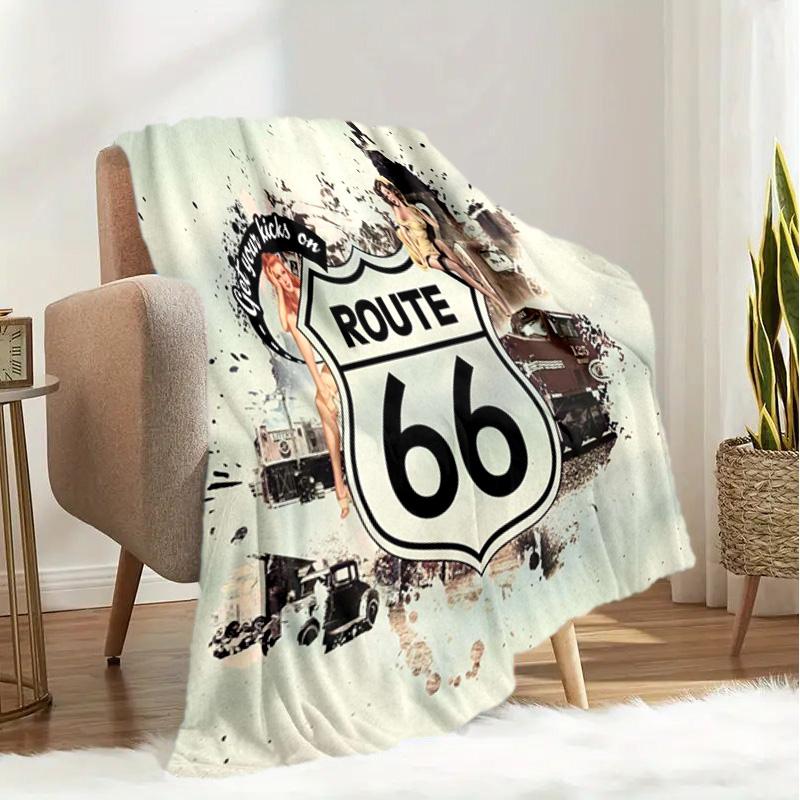 1PC Highway 66 Pattern Blanket, All Season Lightweight Home Office Outdoor Nap Multifunctional Blanket