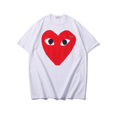 VibeStreet Herren Damen T-Shirt Cool Niedlich Rote Brille Herz Stickerei Baumwolle Rundhals Kurzärmelig Gerade Sommer Einfarbiges T-Shirt