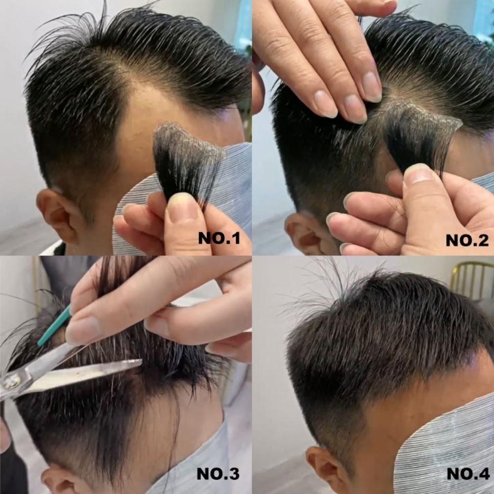 Seamless 100% Human Hair Hairpiece Invisible Hairline Sideburn Patch Forehead Patch  Men