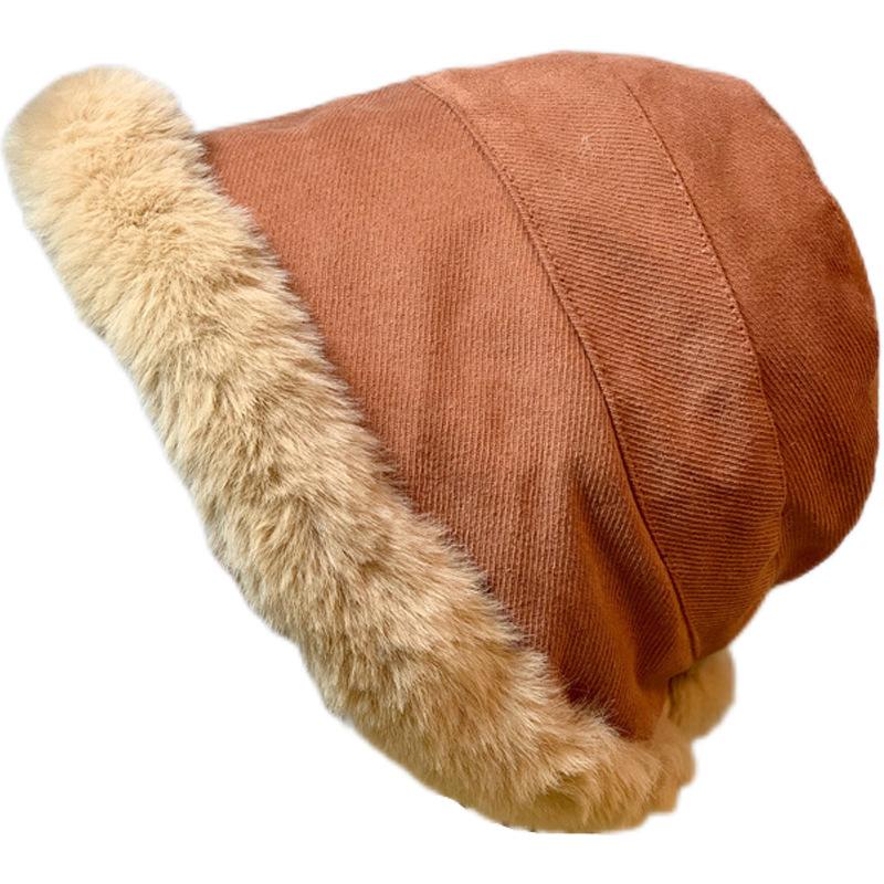 Hat Women's Winter Japanese Versatile Plus Velvet Thickened Lamb Wool Fisherman Hat Wide Brim Warm Plush Basin Hat Trendy