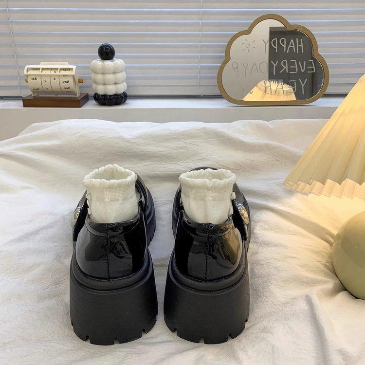 Black muffin platform small leather shoes women's 2025 autumn new Japanese jk retro with skirt Mary Jane single shoes