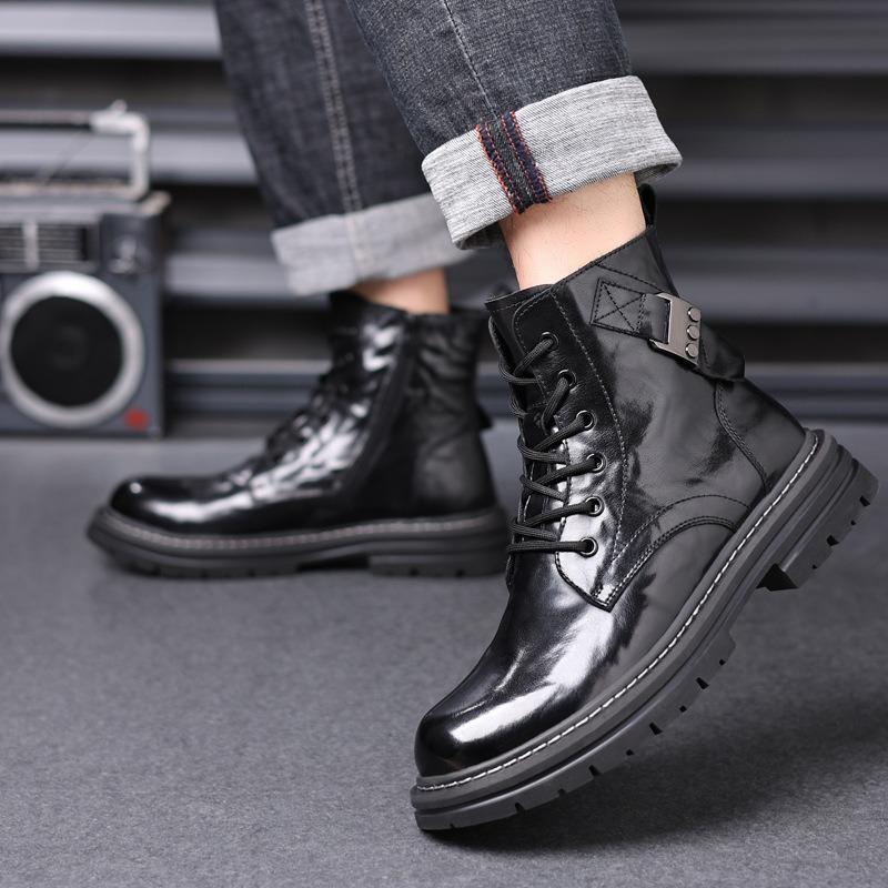 Leather Men's Martin Boots High Top Tooling Boots High Leather Boots Fleece Men's Boots Thermal Casual Boots Men's Boots