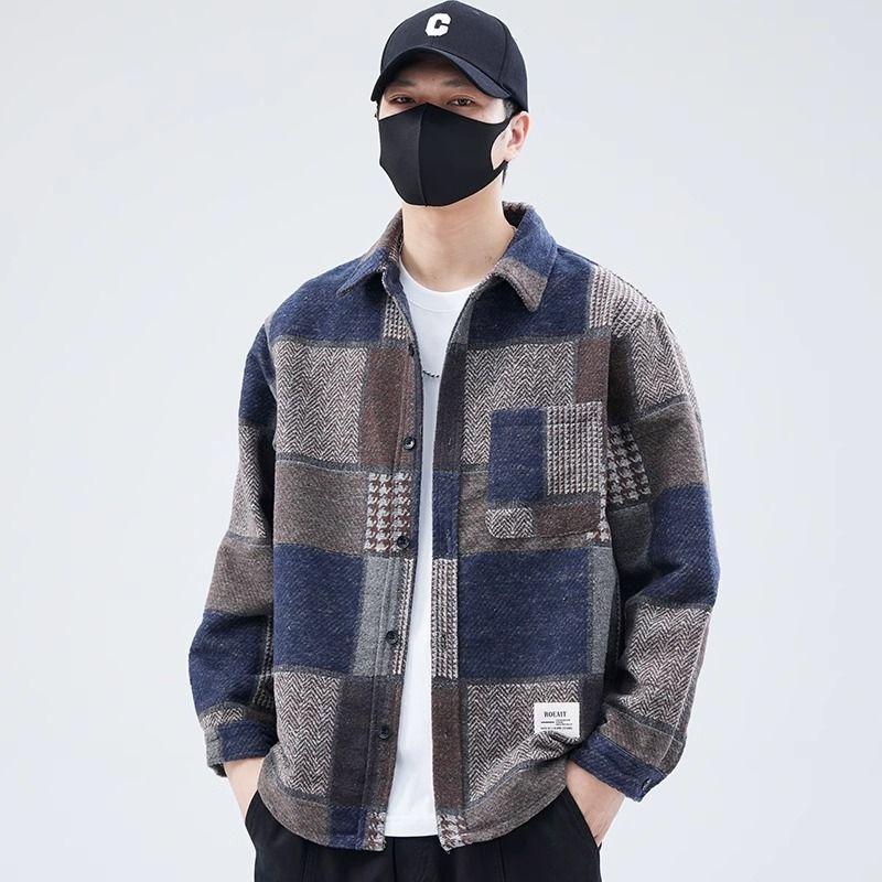 

Новая рубашка с лацканами, куртка мужская свободная, куртка с цветными блоками, весенний топ XXXL темно-синий