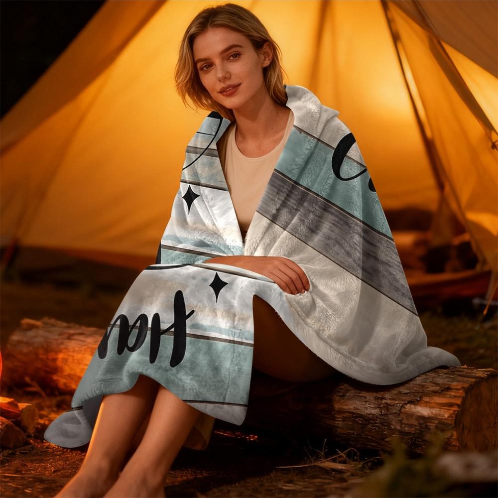 1Pc Happy Camper Retro Camping Themed Flannel Throw Blanket For Outdoor Rv Home Decor