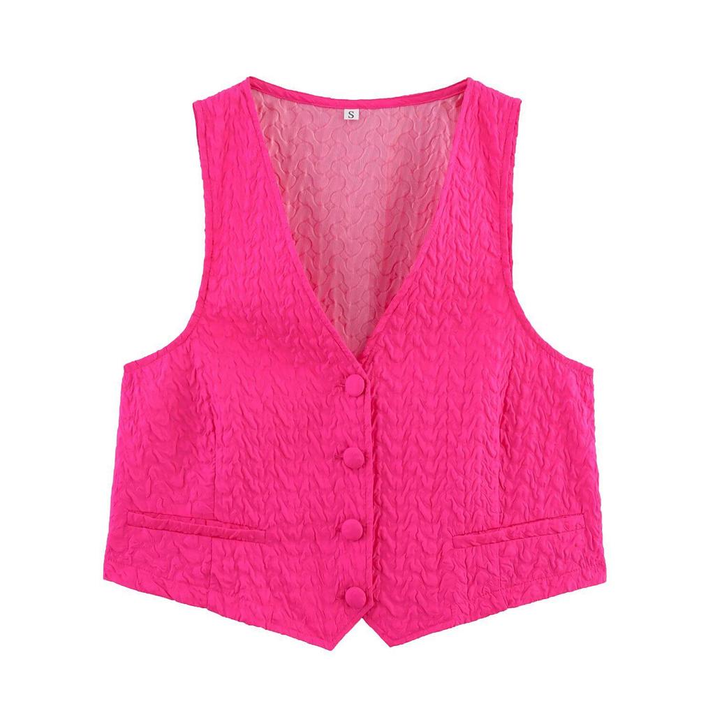 2025 Summer Women's European & American Style V-Neck Textured Vest Top & Shorts Set