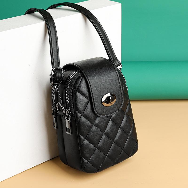 IELGY Women's Fashion Black Rhombus Messenger Mobile Phone Bag