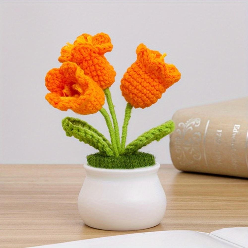 2 Pcs Knitting Crochet Bell Orchid Flowers Potted Plants for Wife Girlfriend and Women, Handmade Flowers for Car Decoration Home Decoration