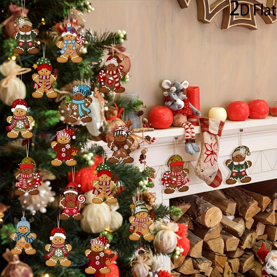 12/24pcs Gingerbread Man Ornaments Christmas Tree Wooden Hanging Decorations Pendants Cute Cartoon Xmas DIY Hangings Home Decor