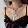 Gothic Punk Großes Kreuz Lange Halskette Y2K Mädchen Imitation Perle Halskette Hip Hop Zubehör Geschenke