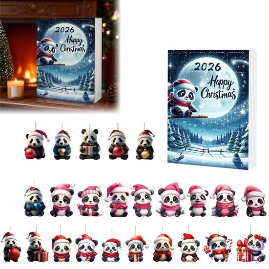 Christmas Gift for Panda Lovers 2D Acrylic Cute Ornaments Advent Calendar, 24 Days Holiday Decorations Countdown Collectible Hanging Pendants