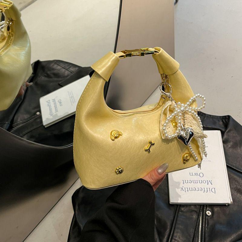 

Summer Yellow Super Hot Handbags Women s 2025 New Arrival Light Luxury Minority Advanced Texture Shoulder Messenger Bag Yellow + pendant