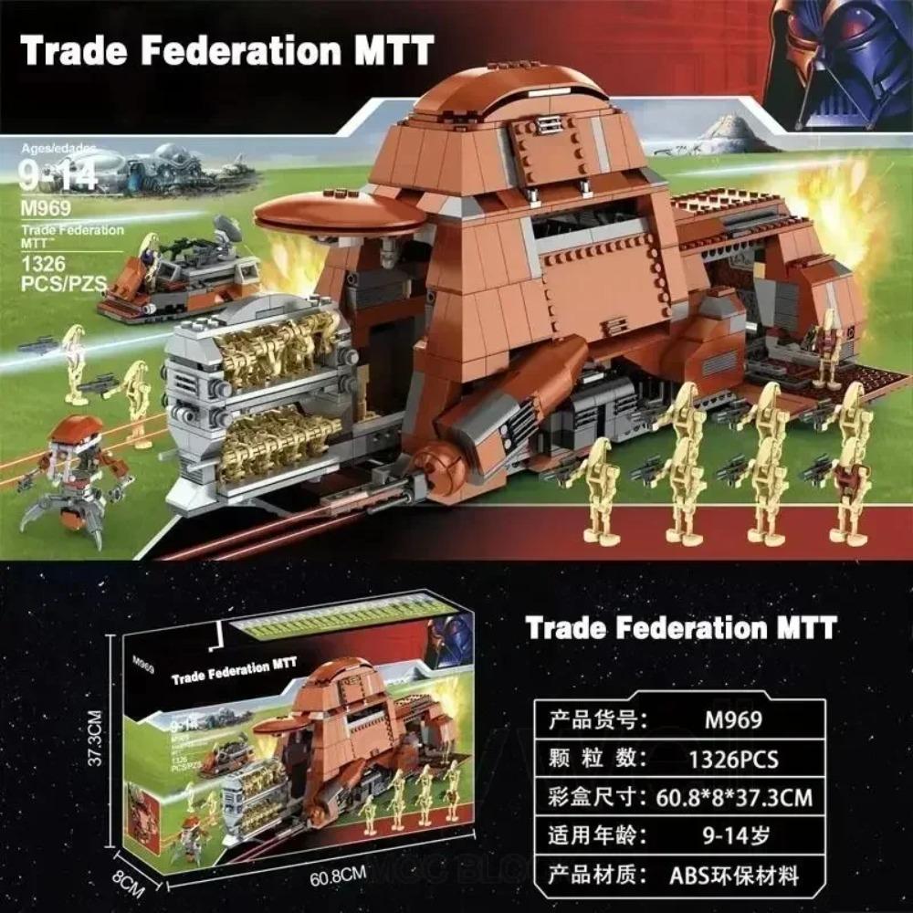 Space Wars 1326PCS Trade Federation Moc MTT Model Classic Building Blocks Droid Carrier Bricks Compatible 7662 Christmas Toys