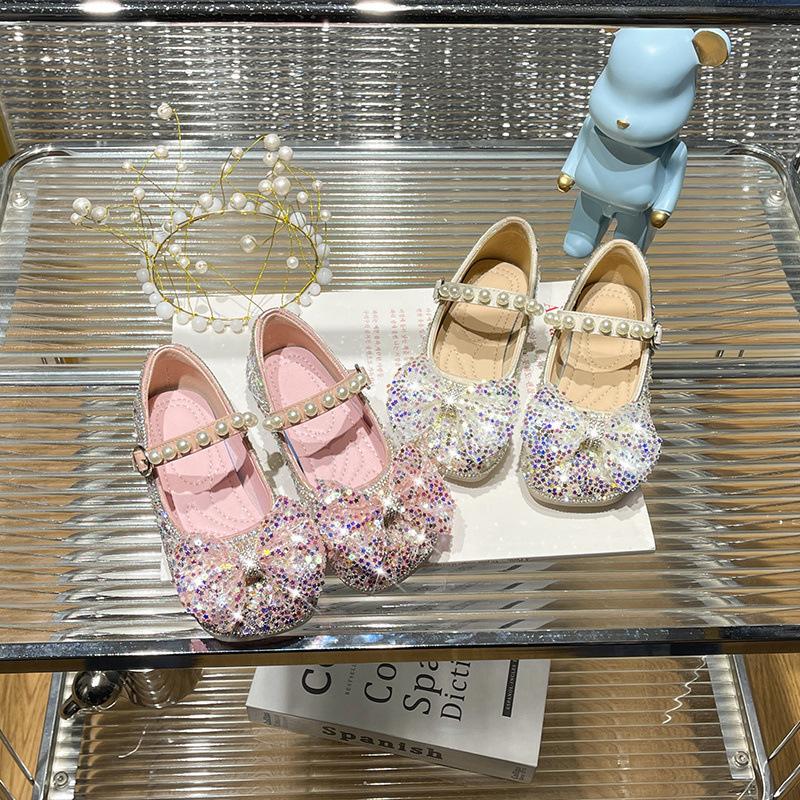 Children's crystal princess shoes spring and autumn children's versatile single shoes soft-soled baby leather shoes