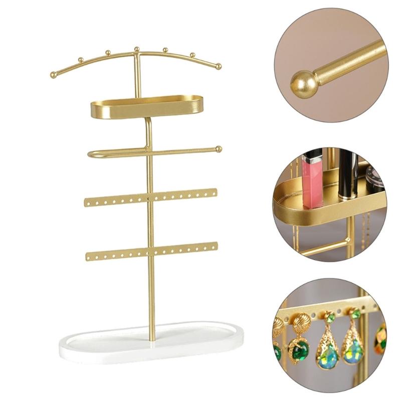 Versatile Bathroom Friendly Jewelry Organizers Regulable Shelves Metal Wood Display Rack For Earrings Necklaces