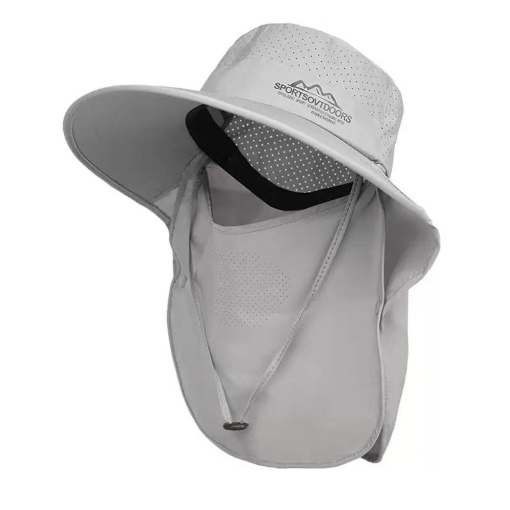

UV Protection Neck Flap Fisherman Hat Breathable Outdoor Bucket Hat Large Brimmed Sun Hat Fishing светло-серый
