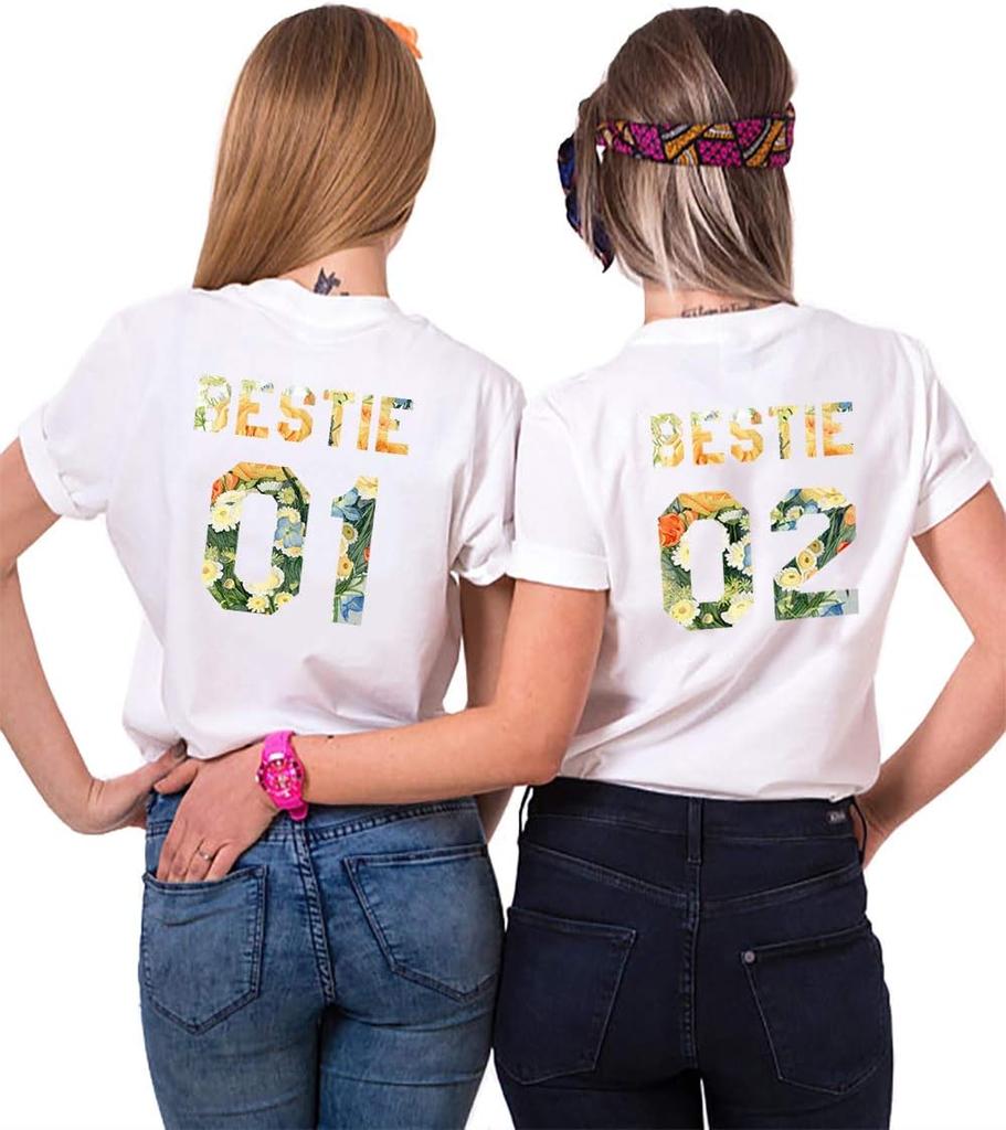 Bestie 01 Shirts Beste Freunde T-Shirts für 2 BFF T-Shirts Passende Freunde Baumwollshirts Weihnachtsgeschenk Mode Damenbekleidung Buchstaben Top