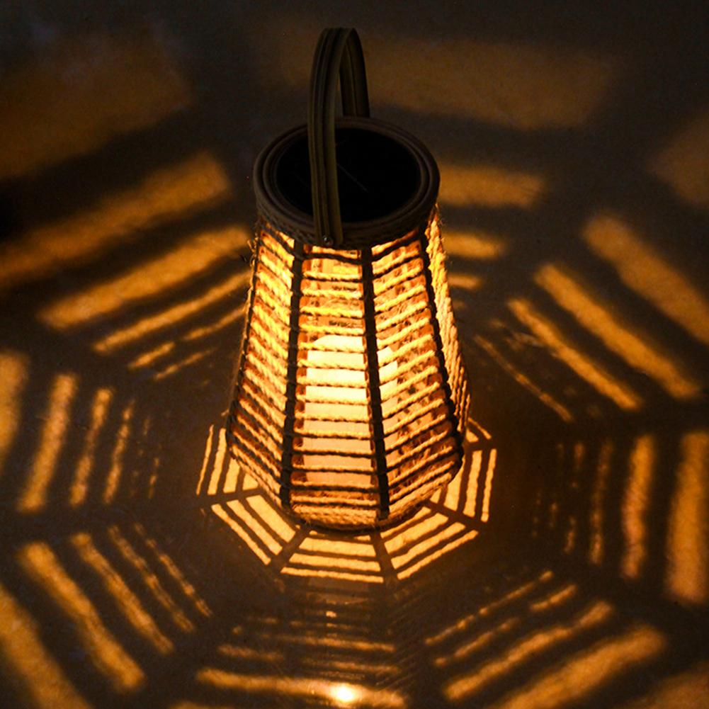 Outdoor Solar Light Solar Rattan Lantern Hanging Bamboo Lamp with Handle Solar Powered Decorative Candle Light Garden Decoration