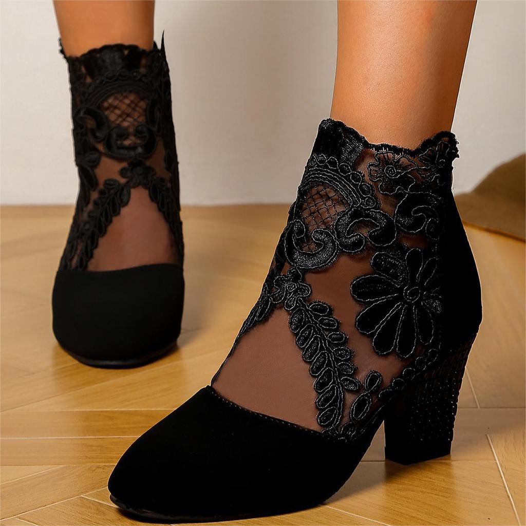 Fashion Women's Lace Heeled Boots Shoes Fashion Ladies Roman Sandals Breathable Sandals Elegant Ladies Pumps Summer New Mesh Sandalias