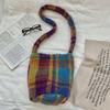 41 Lamb wool bucket bag messenger bag autumn and winter new retro plaid color scheme women's large-capacity shoulder bag