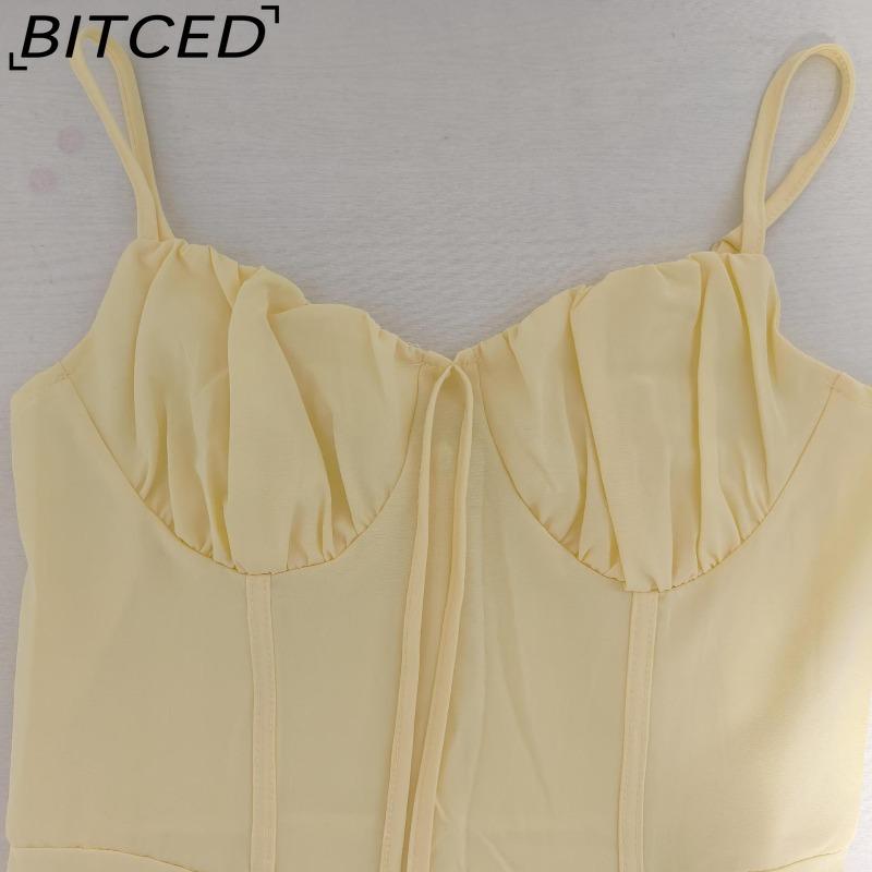 BITCED Women's Elegant Lace-Up A-Line Solid-Colour Midi Dress