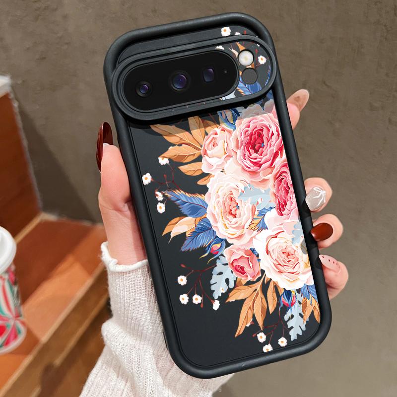 For Google Pixel 9 8 Pro Xl 8a Shockproof Yellow Rose Flower Pattern Silicone Soft Lens Protection Solid Color Anti-Fall Matte Phone Case Cover