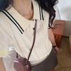 Suéter de punto hueco estilo universitario para mujer Verano 2026 con cuello polo y hombros caídos