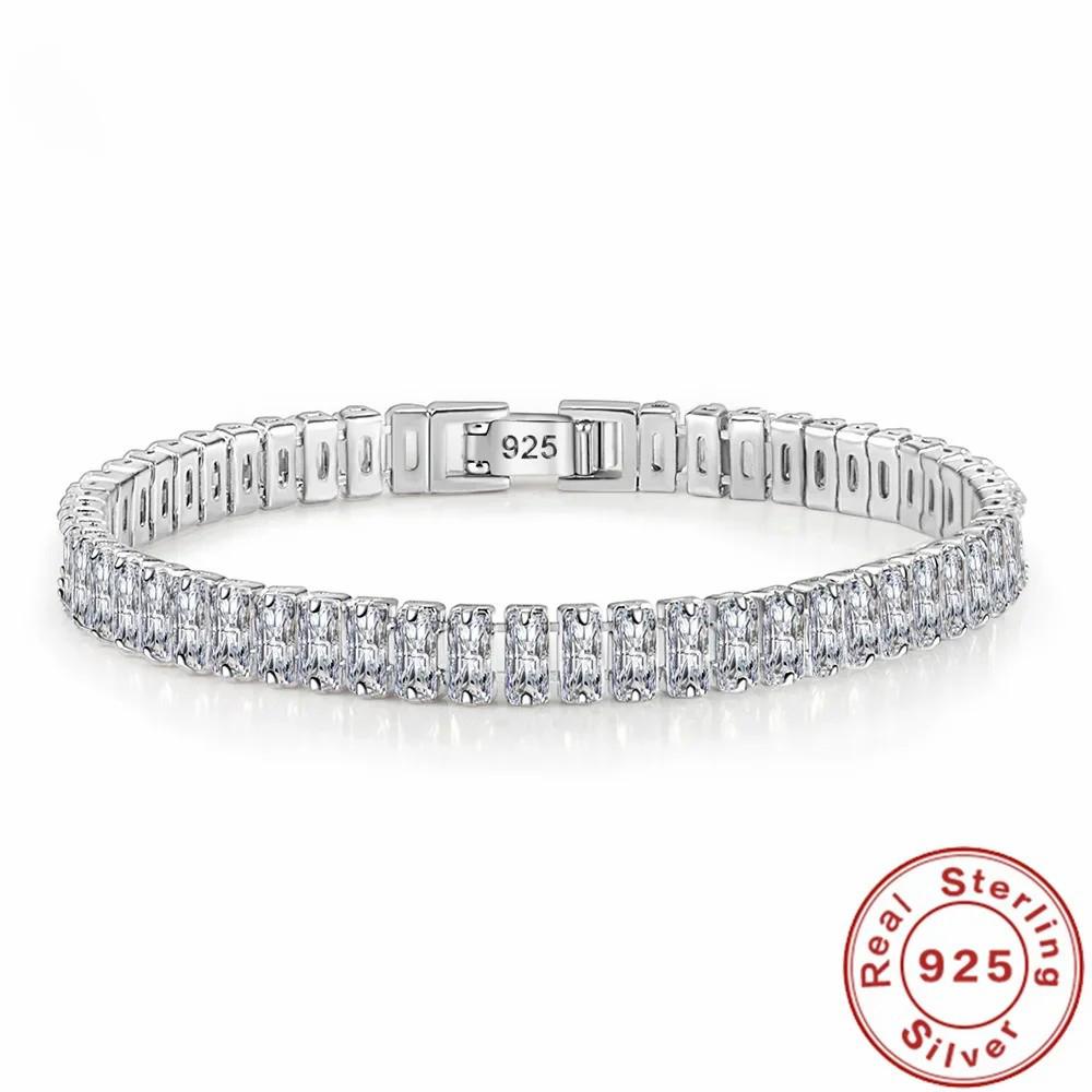 925 Sterling Silver Bracelet Elegant Zircon Crystal Fine Jewelry for Women Girl Engagement Wedding Glamour 20CM