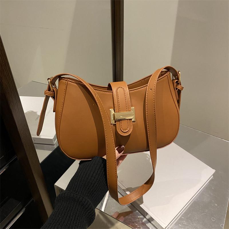 Trendy Retro Crescent Bag For Women In Black Brown White Stylish Pu Material