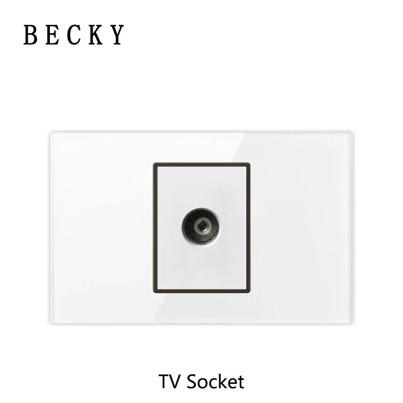 118 Type Piano Key White Tempered Glass Fashionable Switch Socket American British European Standard Universal Socket