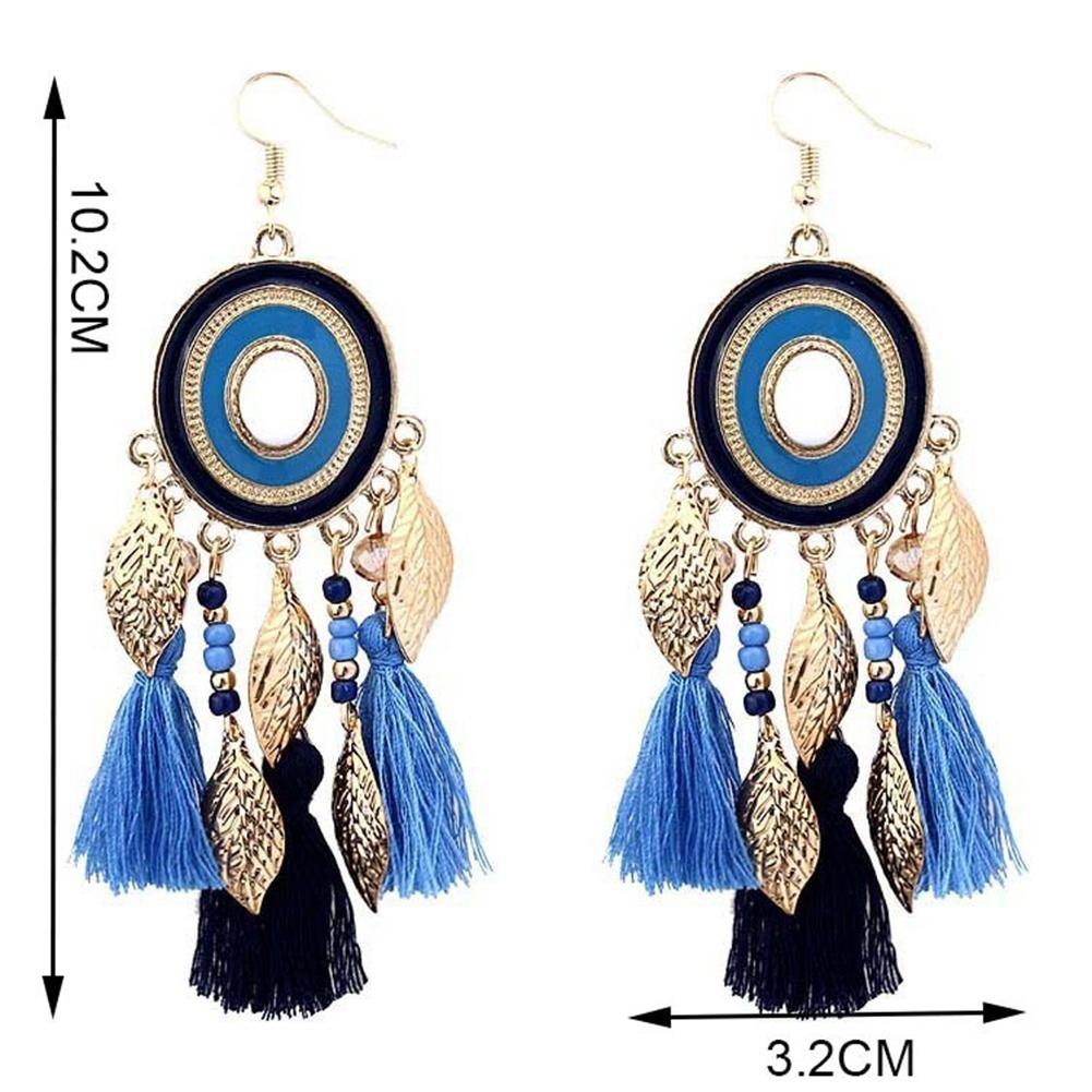 1pair Fashion Bohemian Women Long Leaves Thread Tassels Dangle Hook Earrings Eardrops Jewelry.