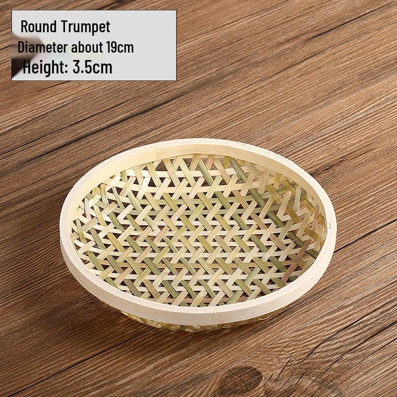 Handmade Bamboo Woven Basket: Versatile Fruit, Tea, Snack Plate with Handle - Small Winnowing and Storage Solution.