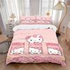 3pcs Pink Flowers and Hello Kitty Printed Quilt Set - Includes 1 Quilt Cover and 2 Pillowcases, Machine Washable - Suitable for All Seasons.W071