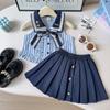 Girls' Cute Sleeveless Lace Top and Pleated Skirt Set - Summer Fashion