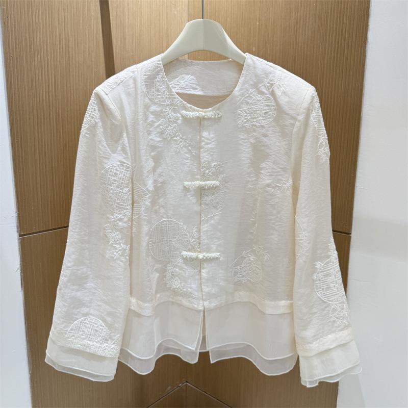 Women's Spring High-End Embroidered Jacket with Frog Button Closure
