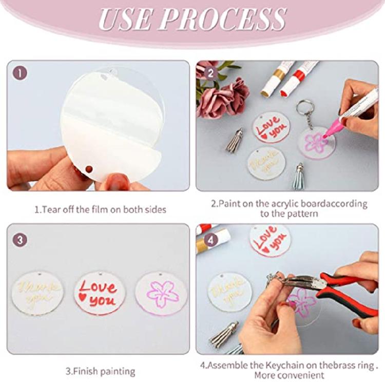 200Pcs Acrylic Keychain Blank Round-shaped Ornaments Small Gift Keychain Bulk