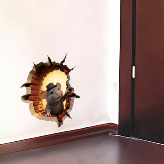 3D Mouse Hole Wall Decals Peel And Stick Decorative Wall Stickers Mouse Hole In The Wall Sticker with 3D Effect for Living Room Bedroom Wall Decor