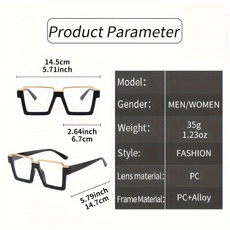 Chic Square Candy-Colored Glasses for Women - Durable Plastic & Metal Frame, Blue Light Blocking Clear Lens, Perfect for Parties