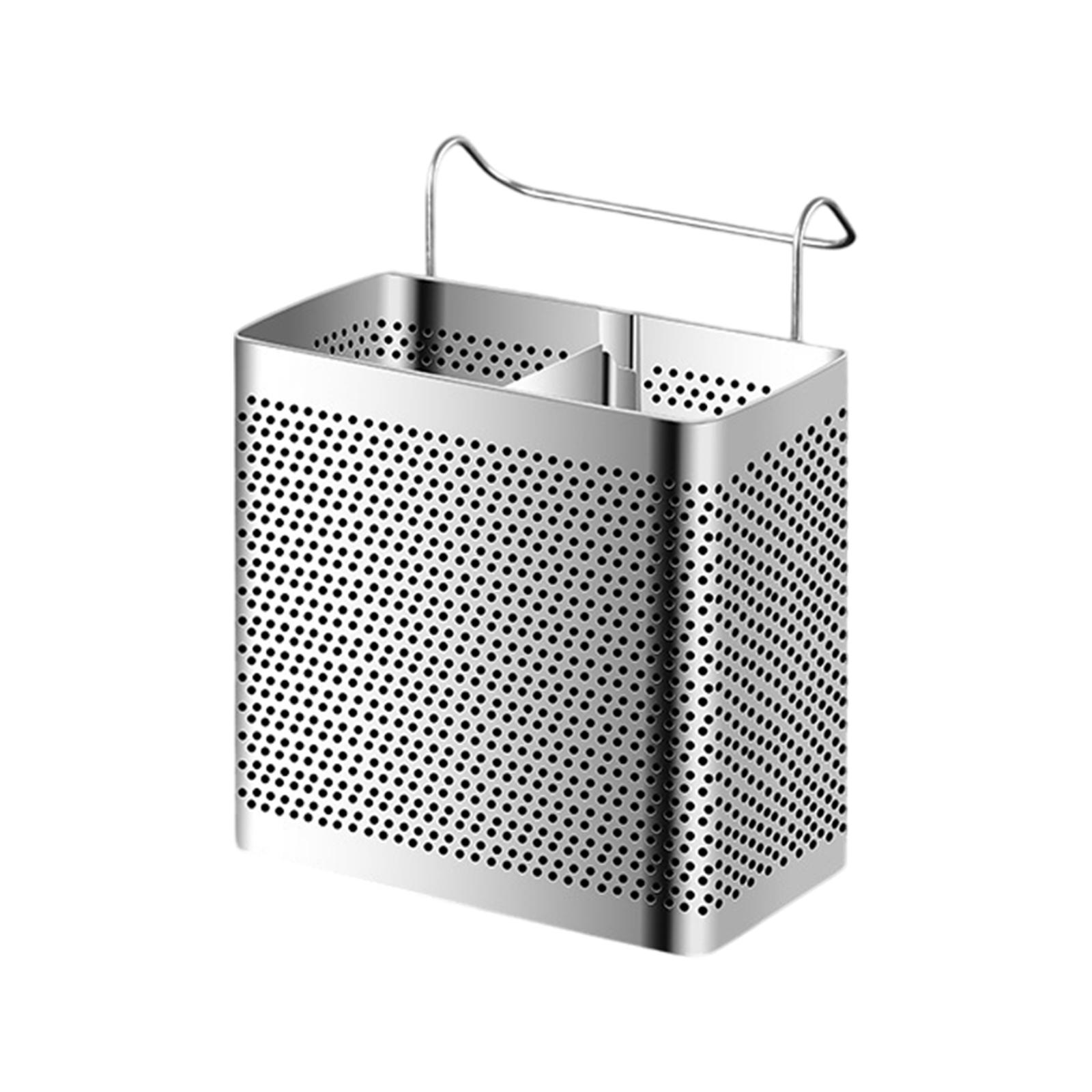 

Stainless Steel Kitchen Sink Utensil Holder with Drainage Holes and Hanging Hook for Countertop and Sink Mounted Storage Organizer One Size срібний