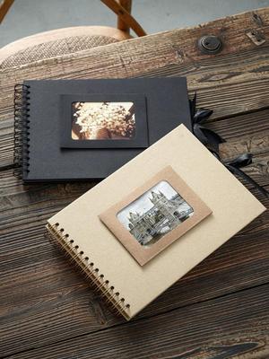 DIY Coil Couple Scrapbook: Handmade Black Kraft Photo Album with Blank Pages