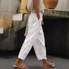 Women's Long Pants Elastic High Waist Wide-Leg Trousers Elegant Embroidered Cotton Linen Pants