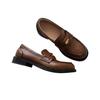 Soft Leather Version~ Brown Loafers 2025 Autumn and Winter Retro Small Gold Coins One Pedal Flat-soled French Single Shoes Women's Thick Heel