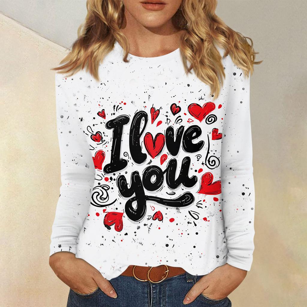Damernas Alla hjärtans dag Moderiktig hjärtmönstrad rundhalsad långärmad pullovertopp