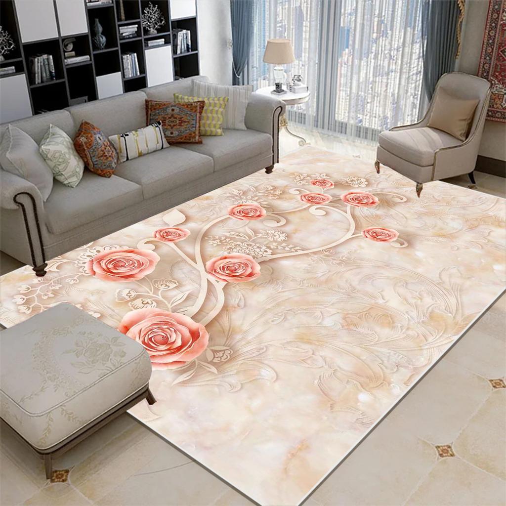 Modern Style Pink Rose Carpets Living Room Decoration Carpet Girl Bedroom Bedside Bay Window Non-slip Rug Washable Floor Mat